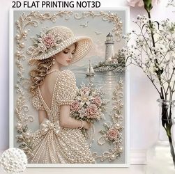New DIY Pearl Beauty Seaside Lighthouse Pattern Pearl Painting Kit, a Creative Diamond Art Craft Set