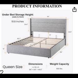 QUEEN SIZE PLATFORM BED FRAME WITH STORAGE NO MATTRESS INCLUIDED NEW IN BOX