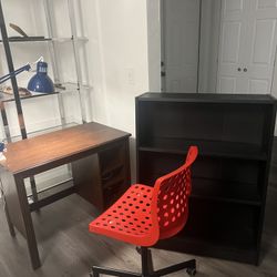 IKEA Desk, Chair, Lamp And A Bookcase 