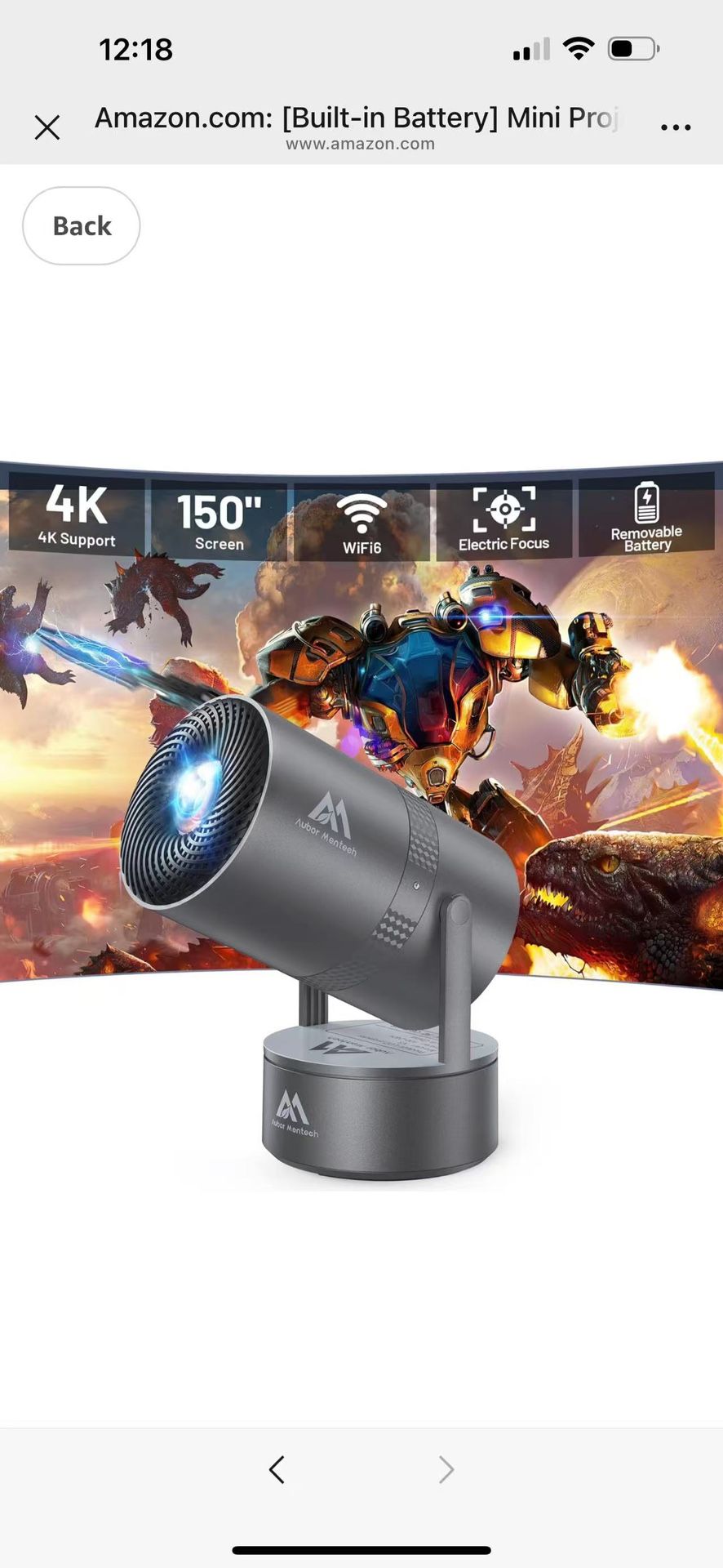 Brand New     [Built-in Battery] Mini Projector with Wifi and Bluetooth, 4K 1080P Supported 270° Rotatable 150'' Screen Auto Keystone Home Outdoor Por