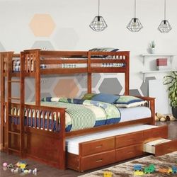 SALE!!! Twin XL/Queen Bunkbed W/ Twin Xl Trundle & Drawers 3 MATTRESSES INCLUDED