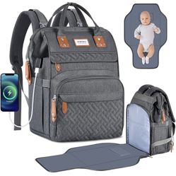 Diaper Bag Backpack, Versatile Large Travel Diaper Bag with Portable Changing Pad and USB Charging Port for Moms Dads, Waterproof Unisex Baby Bag for 
