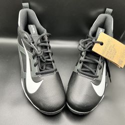 Nike Alpha Menace 4 Shark football cleats in black, white, and light smoke grey