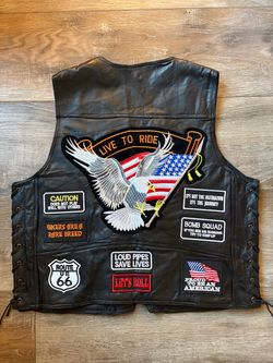 Vintage Y2k Genuine Buffalo Leather Biker Ride Motorcycle Patchwork Vest Large