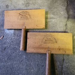 Set Of 2 Antique Primitive Wool Carding Wood Paddle Brush