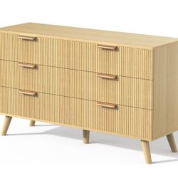 6 drawers for bedroom, natural wood dresser, storage organizer with fluted panel design for living room, hallway, closet, entran