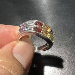 VERY BEAUTIFUL STERLING SILVER WITH MULTI COLORS STONE LADIES RING SIZE 8 FOR SALE 