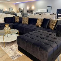 Black Velvet Double Chaise Sectional,seccional,couch/Delivery Available/ Financing Options/