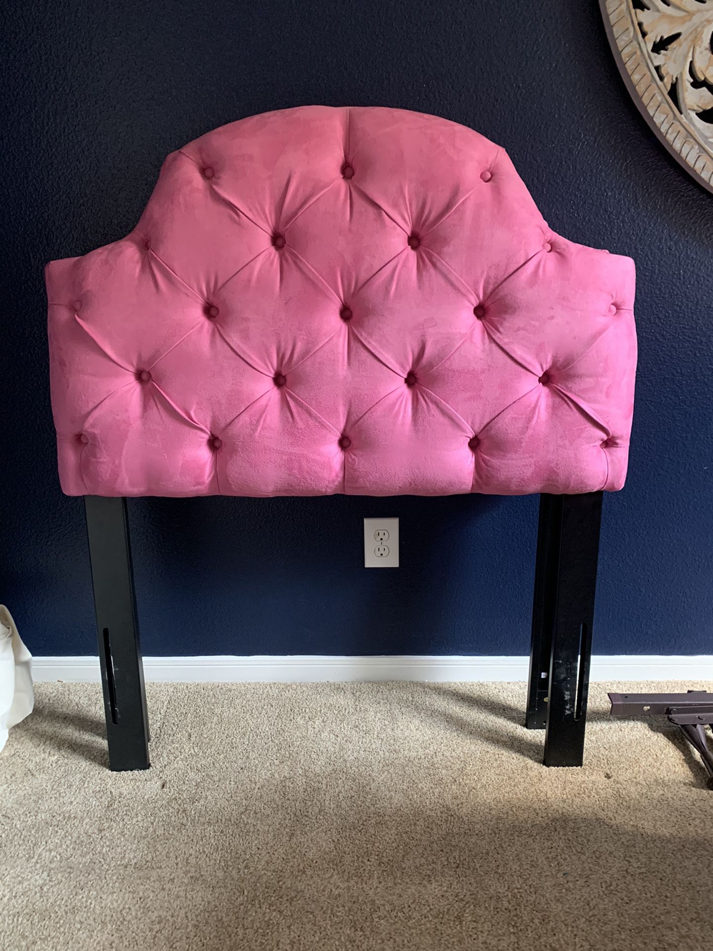 Pink twin size headboard with bed rails and box frame