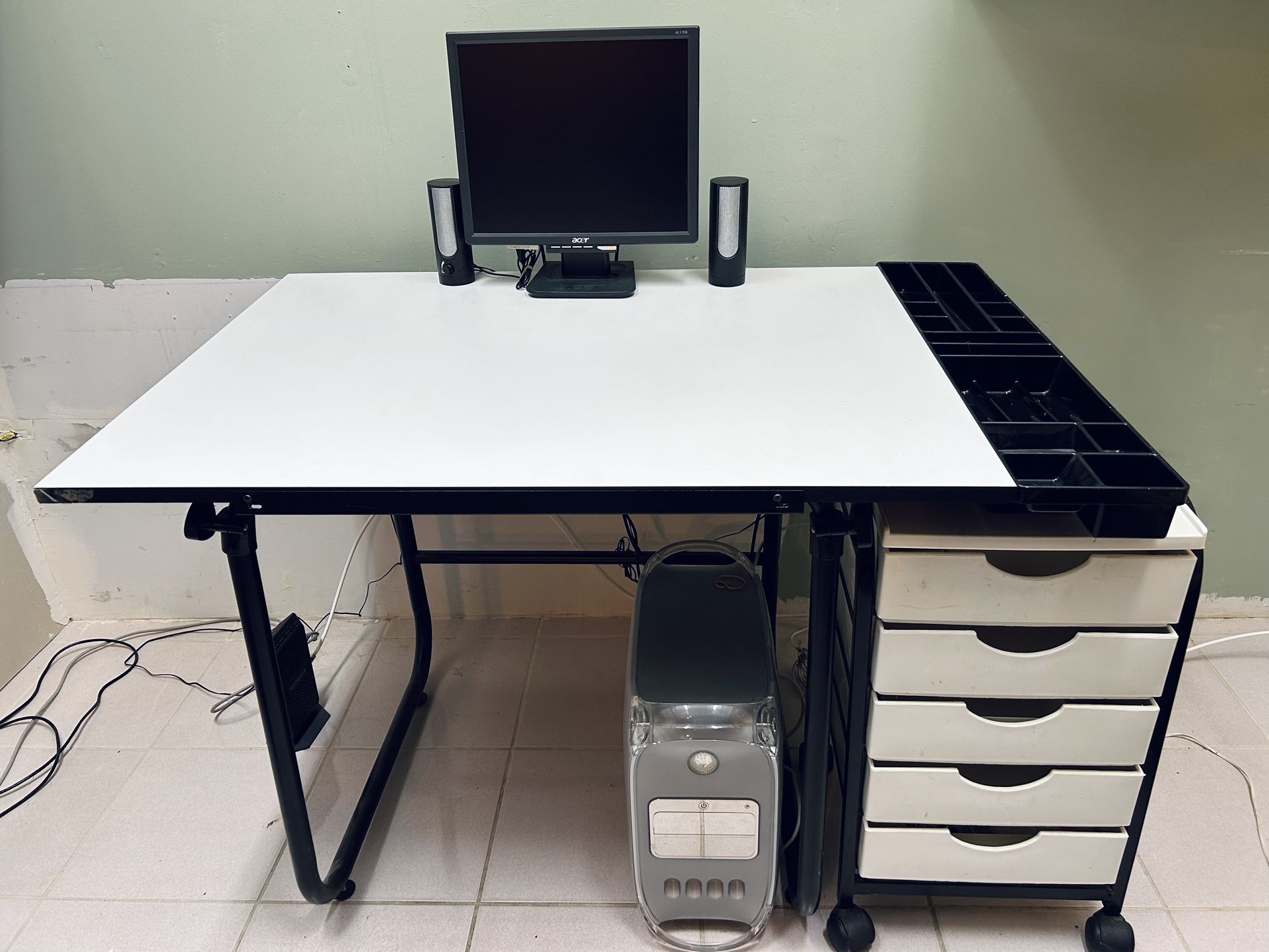 Drafting Table with Drawer Storage Cabinet