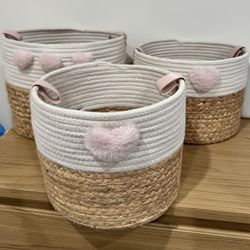 girl woven storage baskets set of 3 