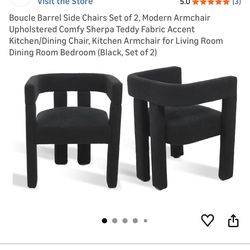 Boucle Barrel Side Chairs Set of 2, Modern Armchair Upholstered Comfy Sherpa Teddy Fabric Accent Kitchen/Dining Chair, Kitchen Armchair for Living Roo