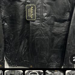 Vintage But Tags Attached Never Worn Genuine Leather Size Large Men’s Black Patch Work Bomber Jacket By Roberto Arne