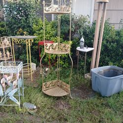 3 Tier Metal & Bamboo Collapsible  Corner Plant Stand