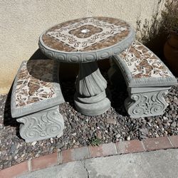 New Coffee Table With 2 Benches Made Out Of Cement and Tile Perfect Gift 🎁 