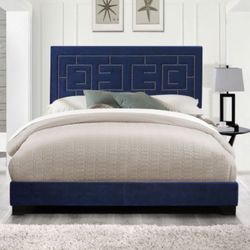 Brand New Dark Blue Velvet Queen Bed