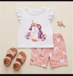 Premium 100% Pure Cotton Magical Unicorn Summer Short Set - Flutter Sleeve Edition