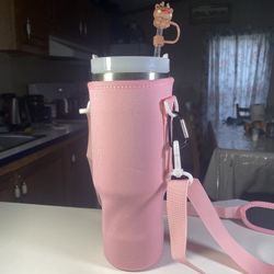 Cute Pink 40oz Tumbler Sleeve With Adjustable Strap!!! (New!)