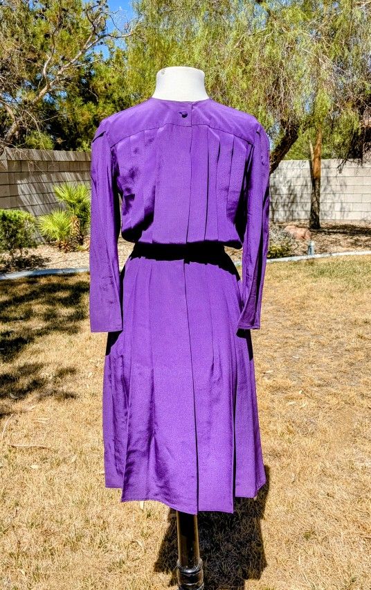 Indigo Vintage Pleated Charles Bianco Italian Collection Silk Petite 6 Dress EUC