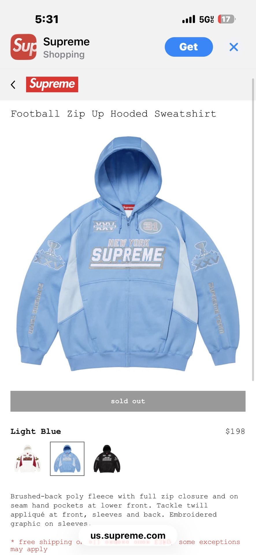 Supreme hoodie zipup blue M
