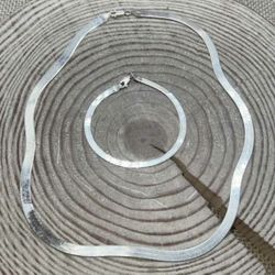 925 Sterling Silver Herringbone 18” Necklace & 6.75” Bracelet Set