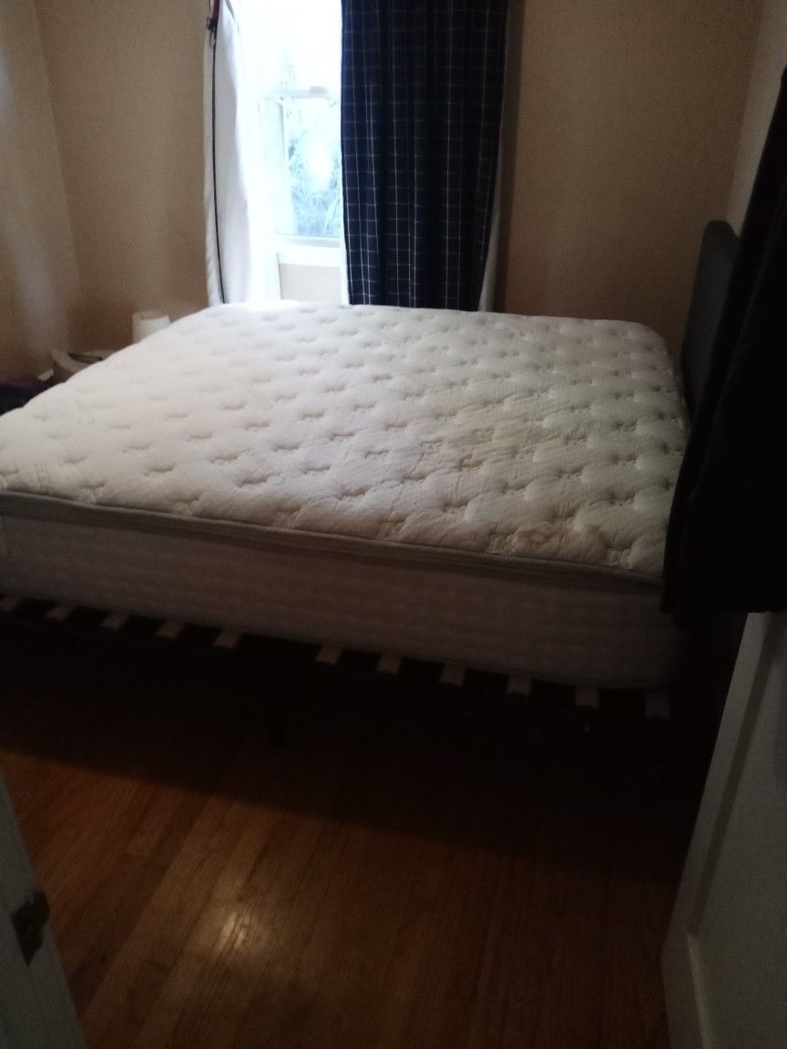 King Mattress And Grey Headboard/Frame Like New!!