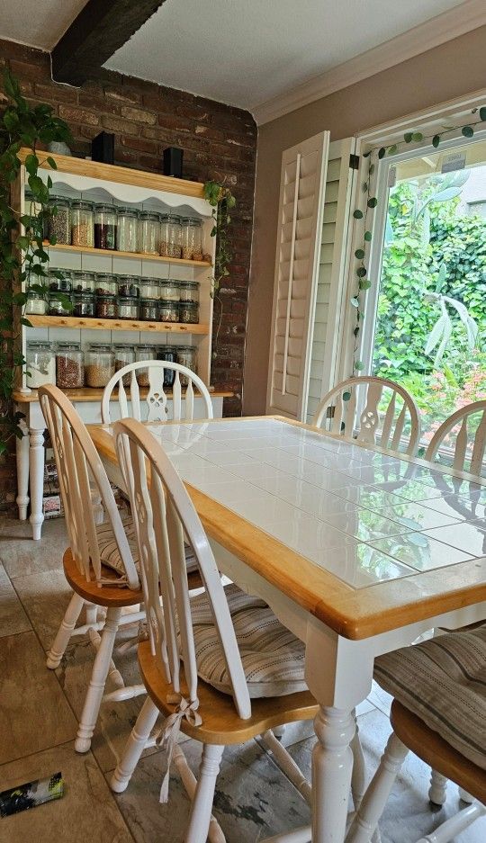 Vintage Farmhouse Table And Hutch Set