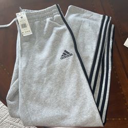 NWT Mens Medium Adidas Grey Fleece Sweat Pants 