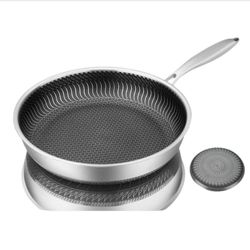 KATA Stainless Steel Frying Pan With Nano Titanium Non-Stick Tech Double Sided Honeycomb Light Smoke 26CM