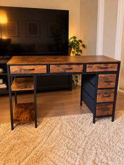 Wood and Metal Desk with Drawers