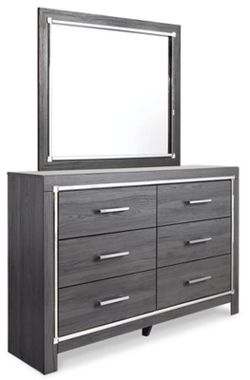 Gray Storage Dresser with Mirror - 6 Storage Drawers