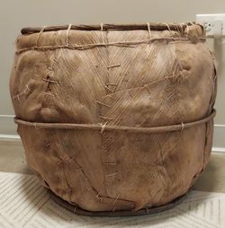 Primitive Hand-Woven Palm Bark Basket – Rustic Boho Decor