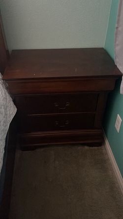 2-Dark Cherry Wood 2-Drawer Nightstand