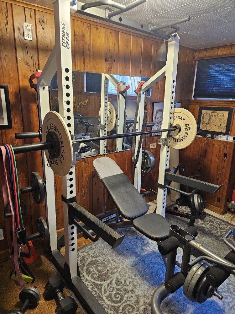 Power Cage Home Gym, Bench, Weights, Bike, Cables, Etc