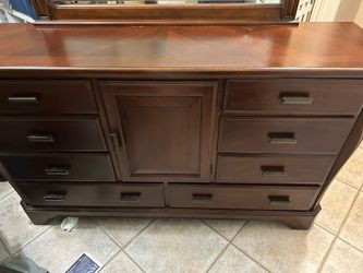 Queen size Sleigh bed plus dresser, mirror, and nightstand