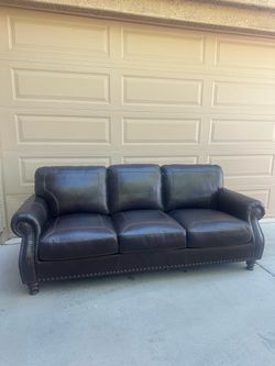 New  Genuine Leather Rolled Arm Sofa