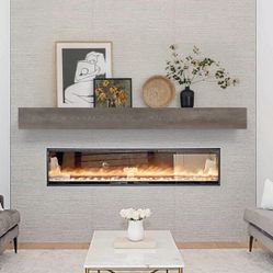 Fireplace Mantel | 60" W Wood Floating Shelves | Handcrafted Hollow Distressed Beam | Wall Mounted Wooden Display Shelfing | With Invisible Heavy Duty