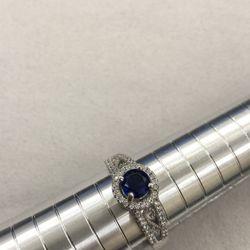Sterling Silver Solitaire Ring withGlass and Cubic Zirconia