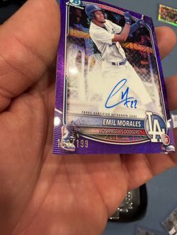 2025 Bowman Chrome Emil Morales Purple Mojo Refractor Auto #183/199 Dodgers Prospect