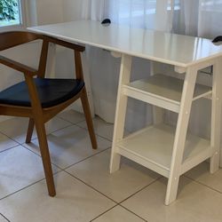 IKEA Stockholm wooden arm chair with leather seat pad and White Wooden Desk *Must sell by Friday 10/10*