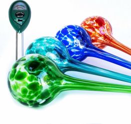 4pcs Plant Watering Globes Bulbs - Self Watering Spikes -Decorative Hand Blown Glass Moisture Meter