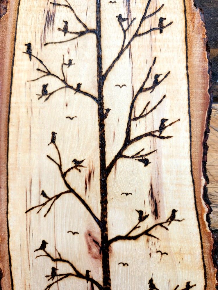 Bird Tree Wood Burning! 31"x6"