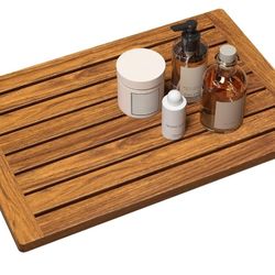 Teak Shower Mat, 21"x14" Wood Bath Mat Non-Slip Bathroom Mat Teak Bath Mats for Bathroom