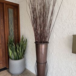 Tall Metal Vase In Stand 
