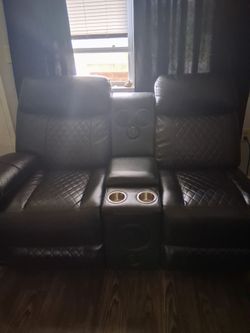 Black Leather Reclining Loveseat with Console