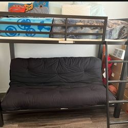 Twin Futon Bunk (Dark Gray) With Futon Mattress (Black/Cotton)