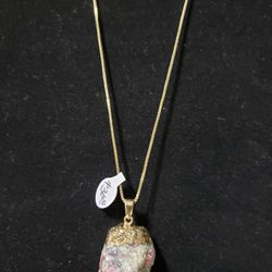 New Gold Plated Chain (20in.) w/precious stone