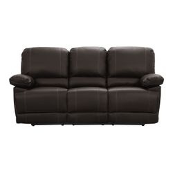 Brand Nrw Brown Faux Leather Double Reclining Sofa with Center Drop-Down Cup Holders