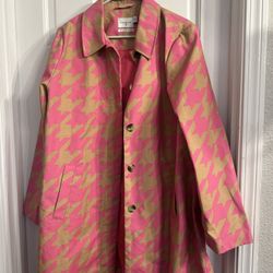 Women’s Pink Houndstooth Raincoat Trench Coat XL
