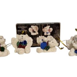 Christmas ornaments bears with angel wings set of 4 new open box